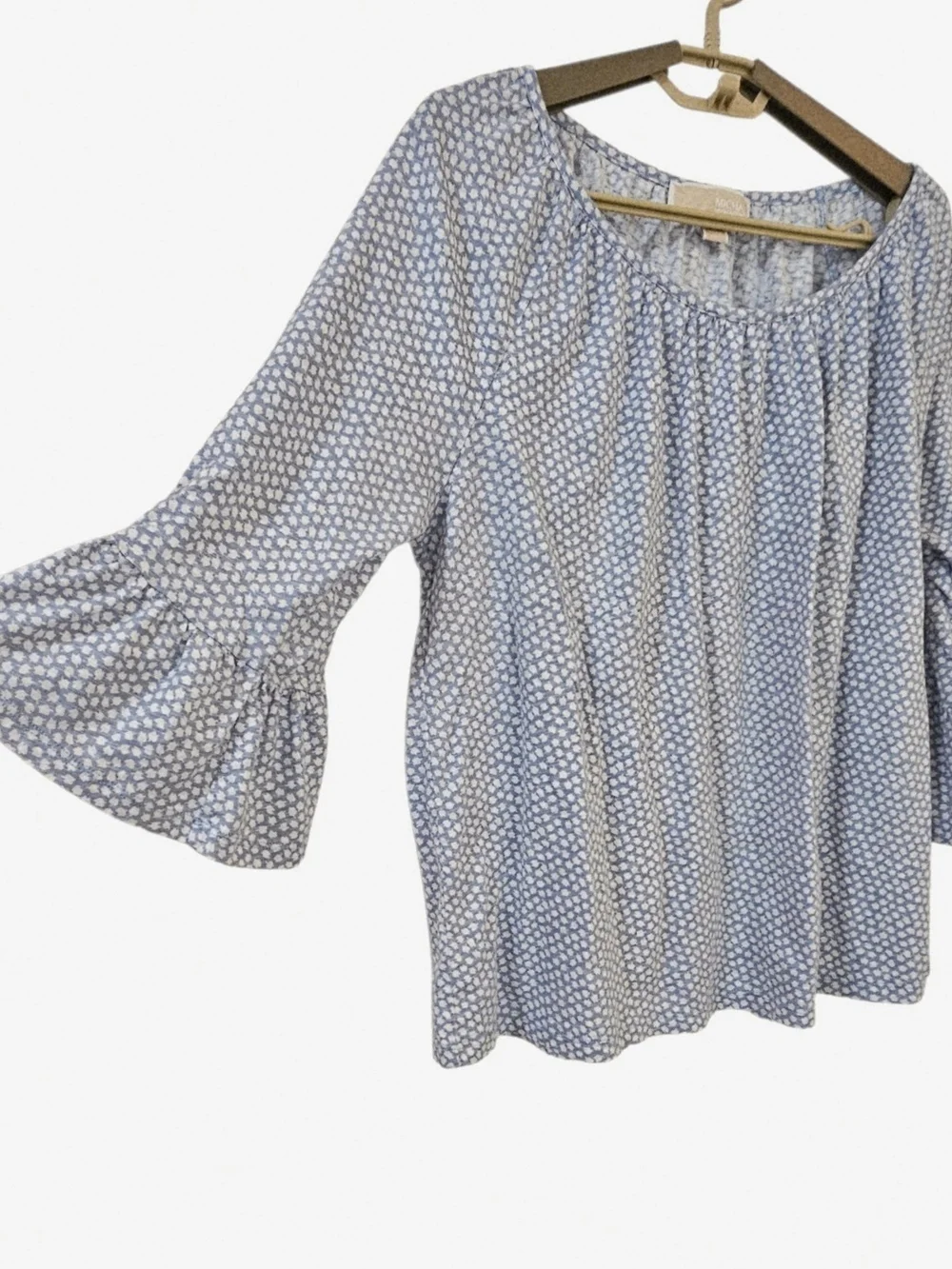 MICHAEL Michael Kors Blue Floral Boho Peasant Blouse Ruffle Sleeve Large